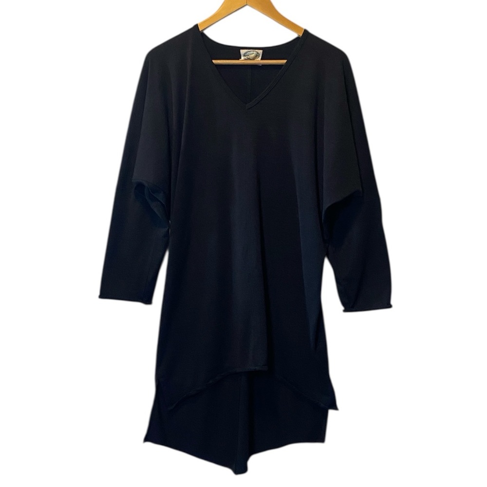 Ramblers Way Wool Tunic Dress Womens Medium Black Long Dolman Sleeves Hi Low Hem